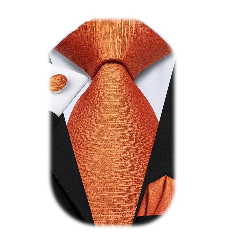 Dubulle Mens Tie Set Solid Paisley Silk Striped Necktie for Men with Cufflinks Tie and Pocket Square,Orange Solid - Image 1